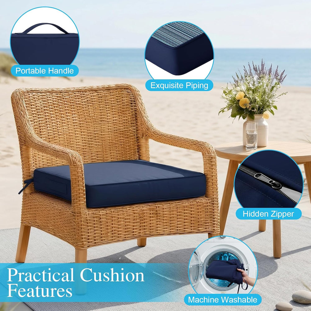 Amagenix 19x19x3 Inch Outdoor Chair Cushions Set of 2 Navy Blue