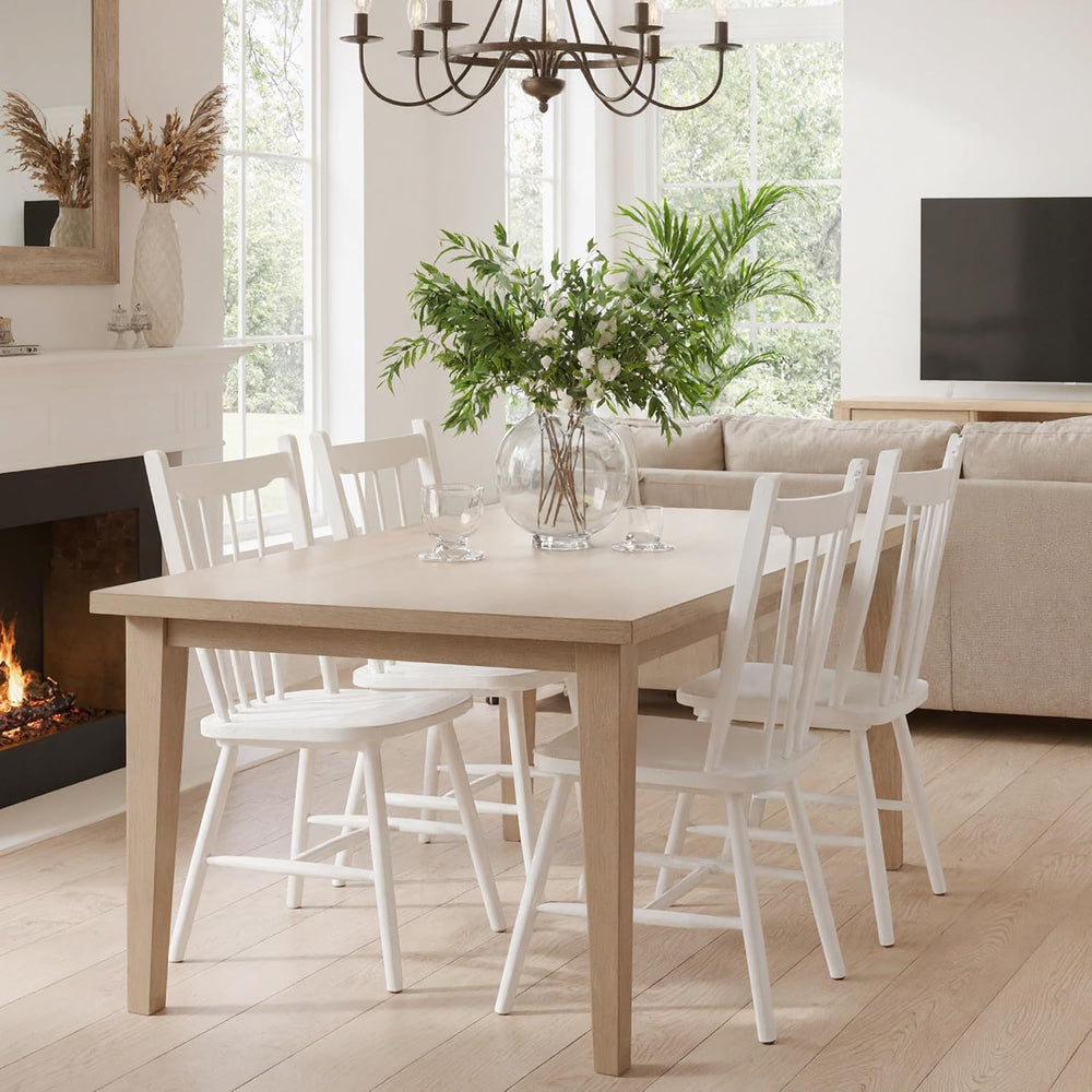 HNY White Windsor Dining Chairs Set of 2, Farmhouse Wooden Kitchen Chairs wit...