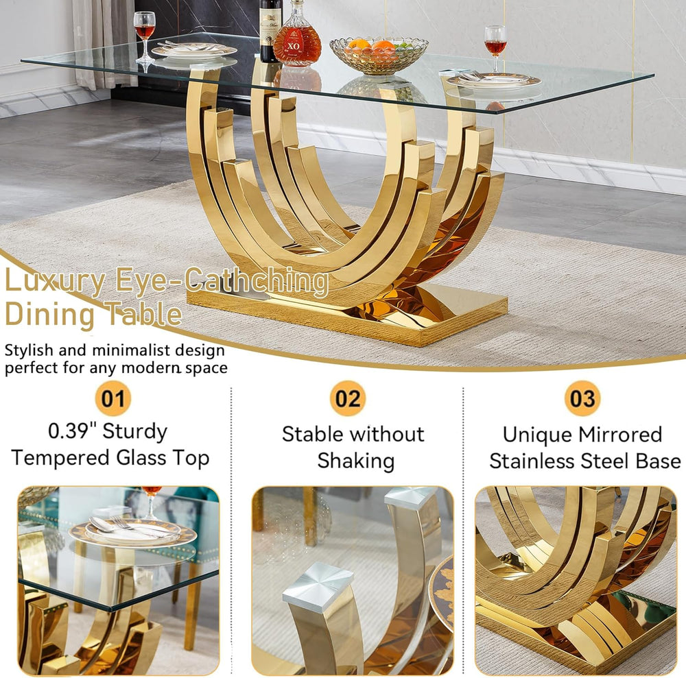 70inch Luxury Dining Table for 4 6, Modern Glass Kitchen Dining Room Table wi...