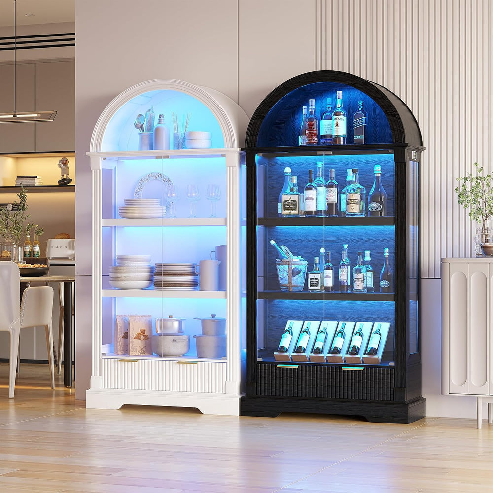 Dystler Curio Cabinet with RGB Lights, 72" Tall Arched Display Cabinet w...