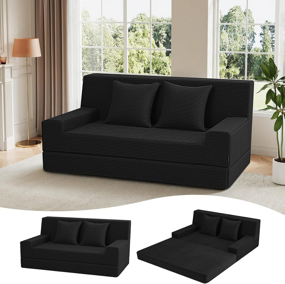 MeMoreCool 59" Couch Bed, Loveseat Futon Sofa, Small Space, Black | 59 i...
