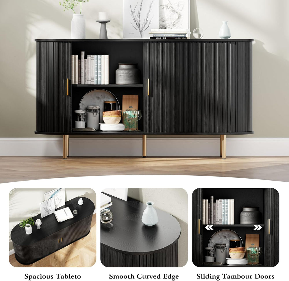 DHH Sideboard Buffet Cabinet with Storage,Mid Century Modern Fluted Accent Co...