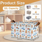 32L Large Storage Bins with Handles, Basket Organizer for Shelves, Closet, Books, Laundry & Home Decor (Cute Bear Car)