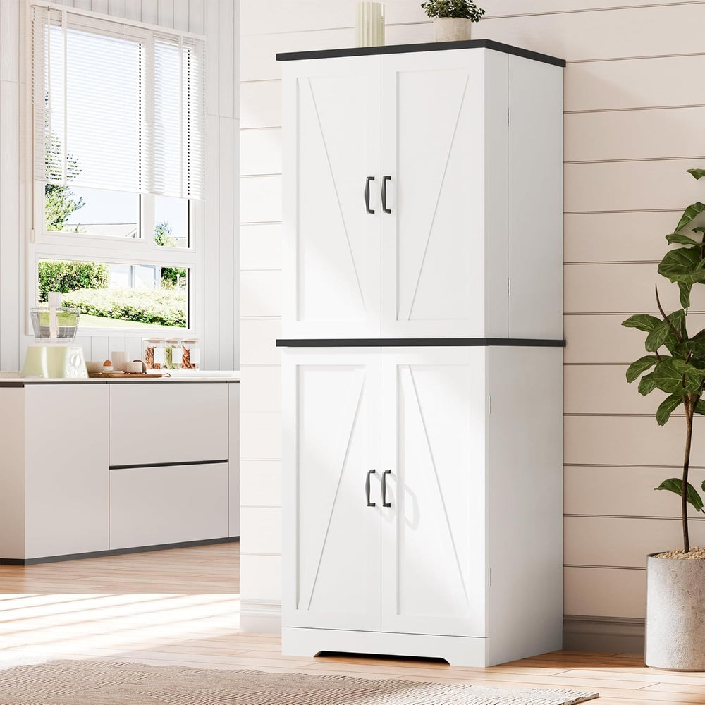 Vongrasig Kitchen Pantry Storage Cabinet with Barn Doors, Drawer and Adjustab...
