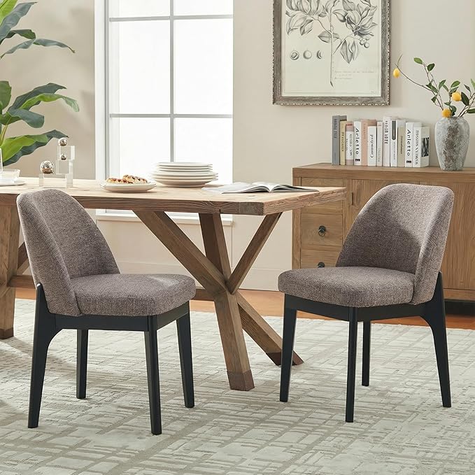VKNOW Wooden Dining Chairs Set of 2, Upholstered Dining Room Chairs with Rubberwood Legs and Padded Seats, Kitchen Chairs for Restaurant Kitchen Living Room, Brown