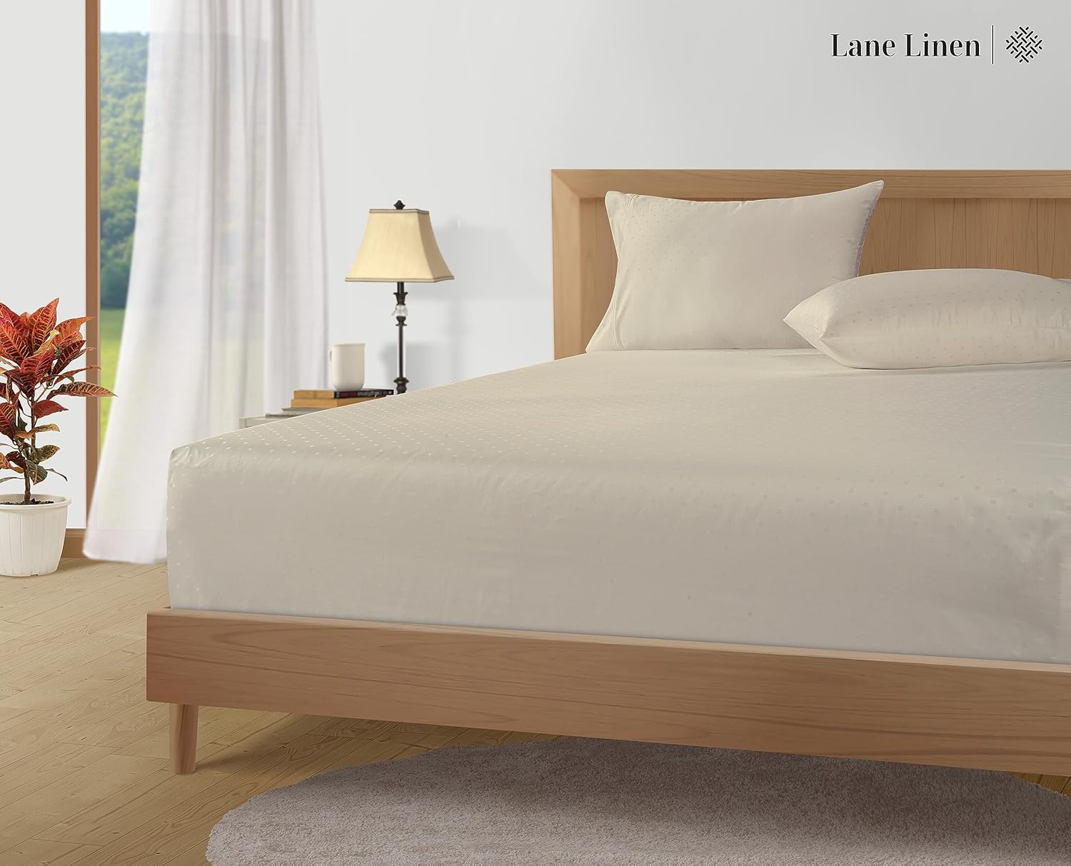 LANE LINEN Pillows Queen Size Set of 2, Soft 100% Egyptian Cotton, Cool & Smooth Pillow Cases - Swiss Dot - Ivory