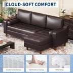 GarveeHome 88.9" L-Shape Sofa with Convertible Chaise, Sectional Leather Sofa with Deep Seat, Modern Mid-Century Sofa for Living Room, Comfy Leather Couch, Brown