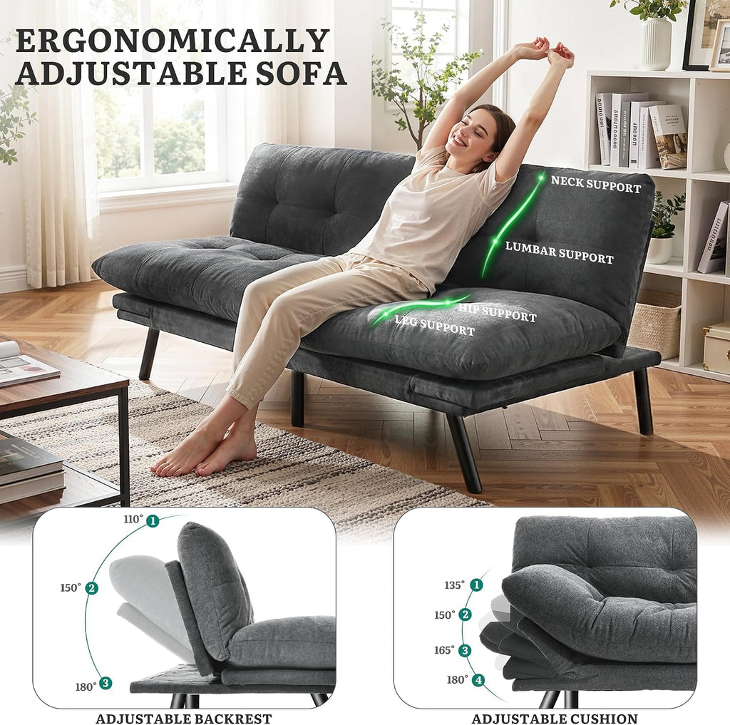 YITAHOME Convertible Futon Sofa Bed,70" Folding Futon Couch w/Led Lights | Modern Memory Foam Loveseat Sleeper Recliner w/ Adjustable Backrest& Armrests,for Living Room Home Office Aprtment,Grey