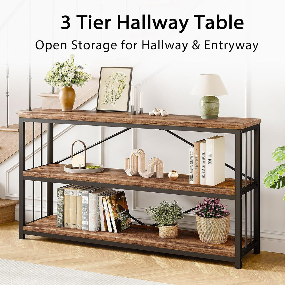LVB Industrial Console Entryway Table, Metal Wood Rustic Brown, 55 in | Farmh...