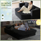 Antetek Convertible Sleeper Sofa, Modern Folding Futon Corduroy Floor Foam Compression Loveseat Sofa Bed Couch, Foldable Full Size Guest Bed with 4 Pillows for Living Room Bedroom Apartment, Black