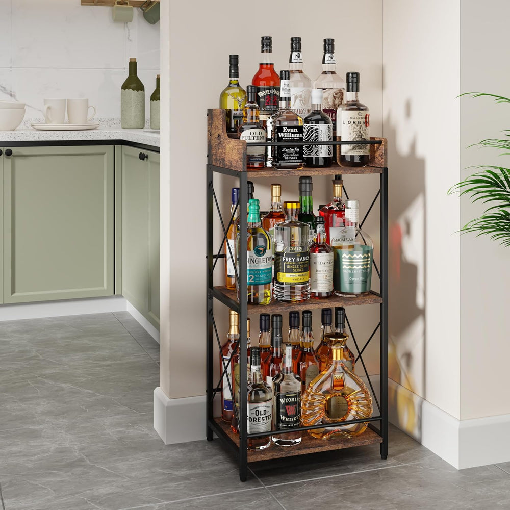KLM Liquor Bottle Display Shelf, Brown | Liquor Cabinet Bar for Home, 4 Step,...