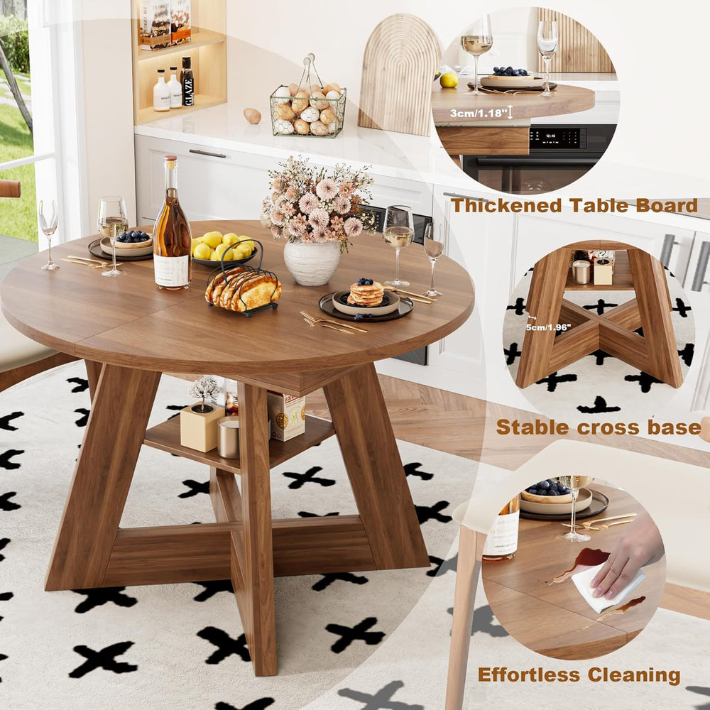 43.3in-59in Extendable Dining Table for 4-6, Round Kitchen Dining Room Table ...