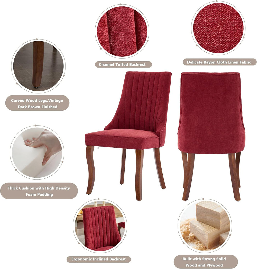 Aoowow Linen Blend Upholstered Dining Chairs Set of 2,Channel Tufted Dinner C...