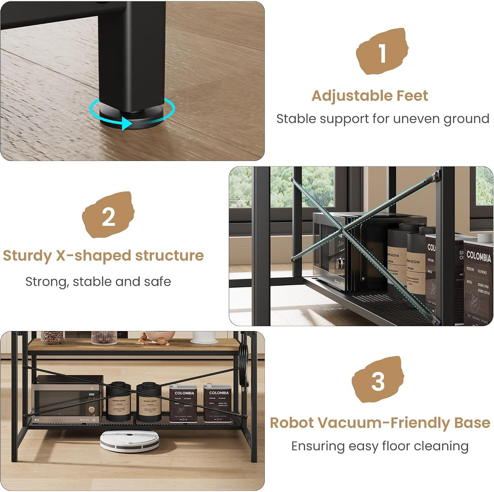 Kitchen Microwave Stand Coffee Bar Table with Storage, Natural | Small Kitche...