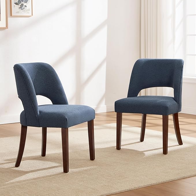 Dining Chairs Set of 2,Modern Dining Room Chairs with Thick Cushions,Upholstered Linen Fabric Kitchen Chairs for Kitchen Dining Room DARKBLUE