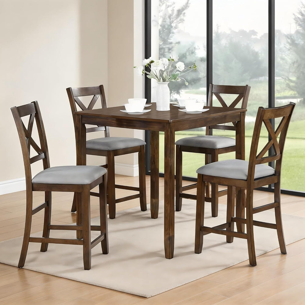 LUMISOL Dining Table Set for 4, Farmhouse Counter Height Kitchen Table Set wi...