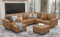 SITJOY 118" Faux Leather Modular Sectional Sofa with Storage, Mid Century Modern Sectional Couches for Living Room, 6 Seater V Shaped Couch with Chaise, Brown