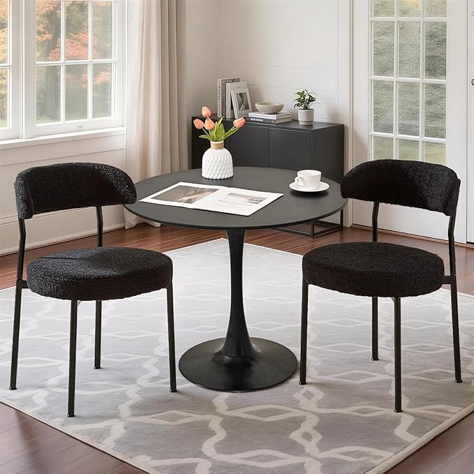 SoarFlash Kitchen Table and Chairs for 2, 31.5" Dining Table Set for 2 with Boucle Upholstered Chairs, 3 Piece Round Kitchen Table Set, Dining Room Table Set for Small Space, Apartment, Black