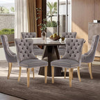 Velvet Upholstered Dining Chairs Set of 6, Modern Style Kitchen Side Chairs with Nailhead Trim and Gold Plated Leg, Metal Pulling Ring for Dining Room Living Room(Gery-Gold Plated Leg)