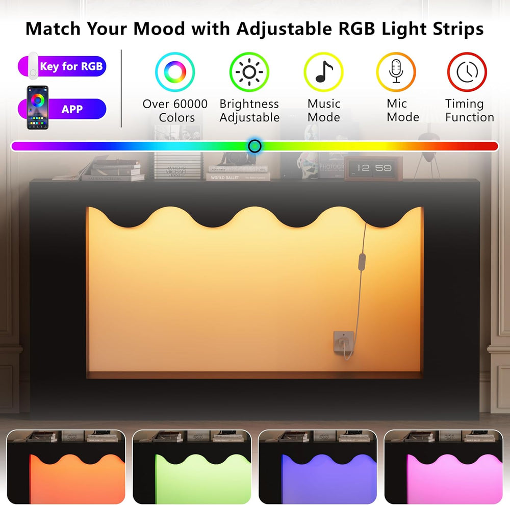 63-Inch Smart Console Table with App & Button Controlled RGB Lights, Wavy...