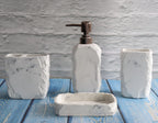 Hymmah Marble Bathroom Accessories Set,Marble Design Toothbrush Holder,Farmhouse Bathroom Decor,4 Pcs Resin Gift Set Apartment Necessities, Contain Toothbrush Cup,Soap Dispenser,Soap Dish,Tumbler