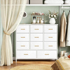 VASICAR 11-Drawer Compact Dresser for Bedroom, Fabric Clothes Storage Organizer, White Chest of Drawers with Wood Top for Closet, Nursery, Living Room