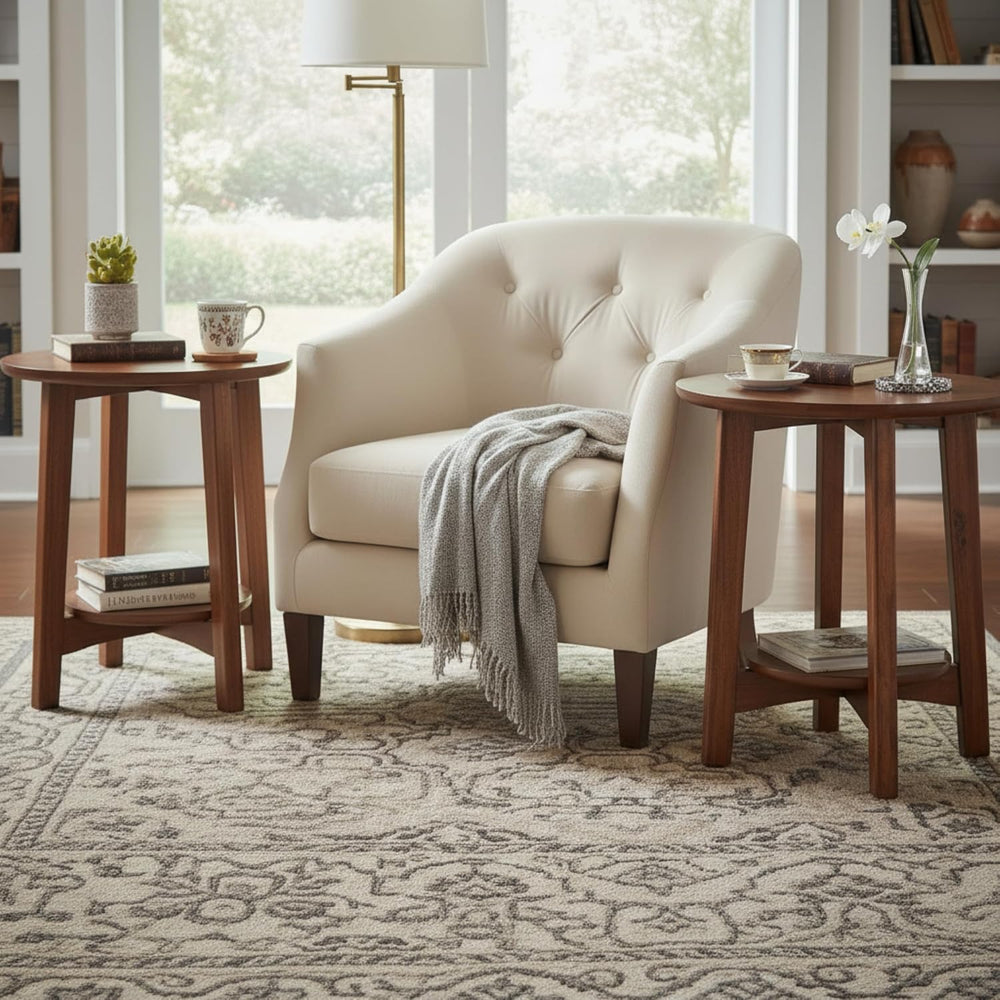 Alaterre Furniture Monterey End Tables – Set of 2 Round Side Tables with Stor...