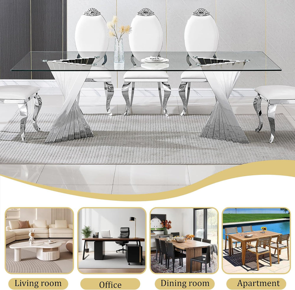 94" Glass Dining Table for 8-10, Large Luxury Kitchen Table with Tempere...