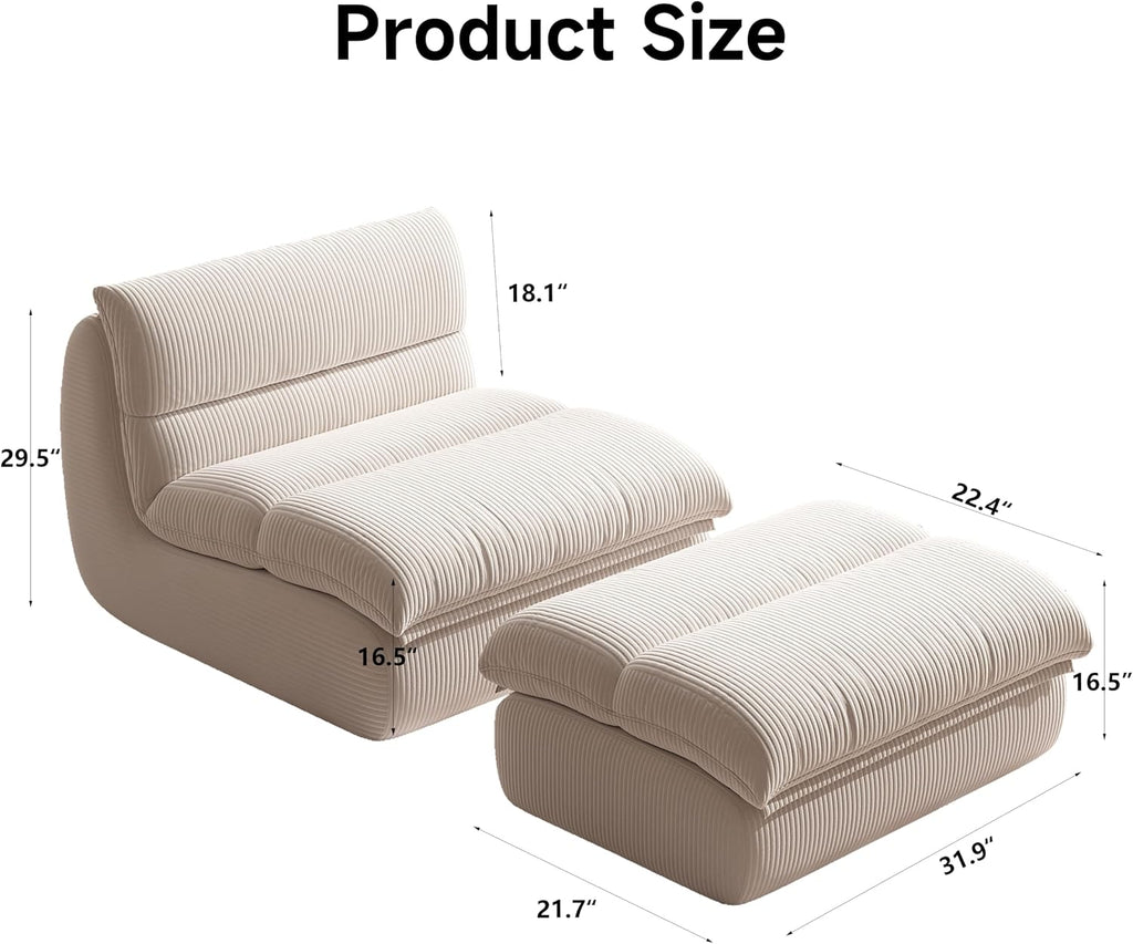 YVDNHP Bean Bag Chair with Ottoman, Cozy Comfy Reading Nook Chairs, Ultra Soft Corduroy Fabric Bean Bag Chairs for Adults, Reading Chair with Ottoman for Living Room, Bedroom Apartment (Beige)