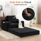 72.8" Convertible Chaise Lounge Sofa Bed, Corduroy Sleeper Boneless Couch with Removable Pillow & Movable Table Tray, Deep Seat No-Assembly Sofa for Living Room, Bedroom, Apartment, Black
