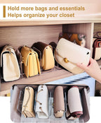 2-Pack Purse Organizers for Closet with 8 translucent Dustproof Storage Bags, Clear Acrylic 8-Slot Handbag Storage Shelf, No Assembly – Keeps Your Handbags Upright, Clear L