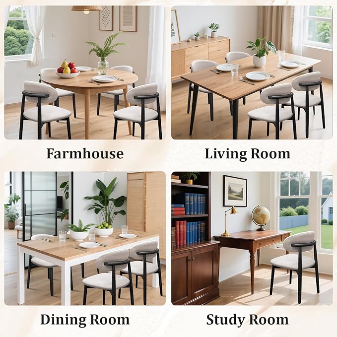 Farmhouse Dining Chairs Set of 6,Mid Century Modern Fabric Upholstered Kitche...