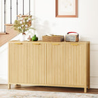Fluted Buffet Cabinet with Storage, 55" Sideboard Cabinet with 4 Doors, Modern Credenza Accent Console Cabinet Coffee Bar Table for Living Room Dining Room Hallway, Oak