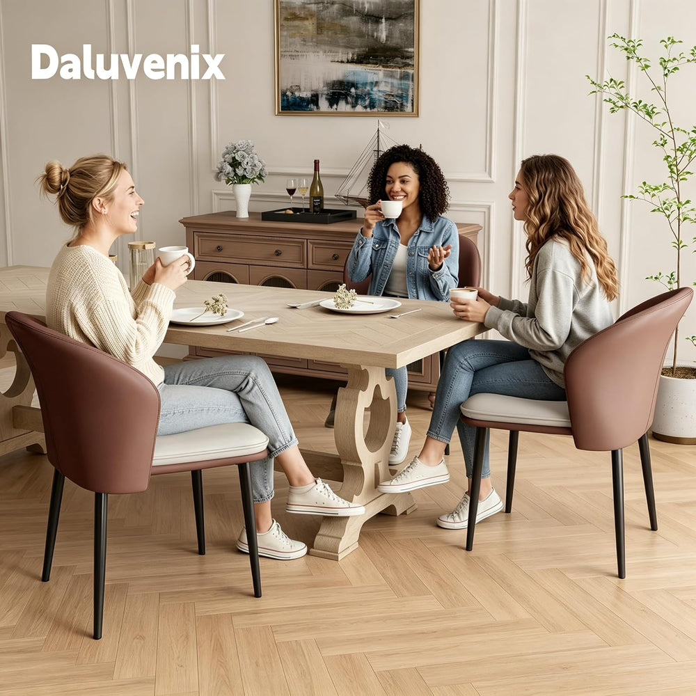 Modern Curved Back Dining Chairs Set of 4, Faux Leather Upholstered Accent Ch...