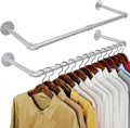 WEBI Industrial Pipe Clothing Rack,32" Wall Mounted Clothes Rack for Hanging Clothes,Heavy Duty Metal Garment Rack Bar Wall Mount Clothing Rod for Closet,Laundry Room,Silver,2 Packs