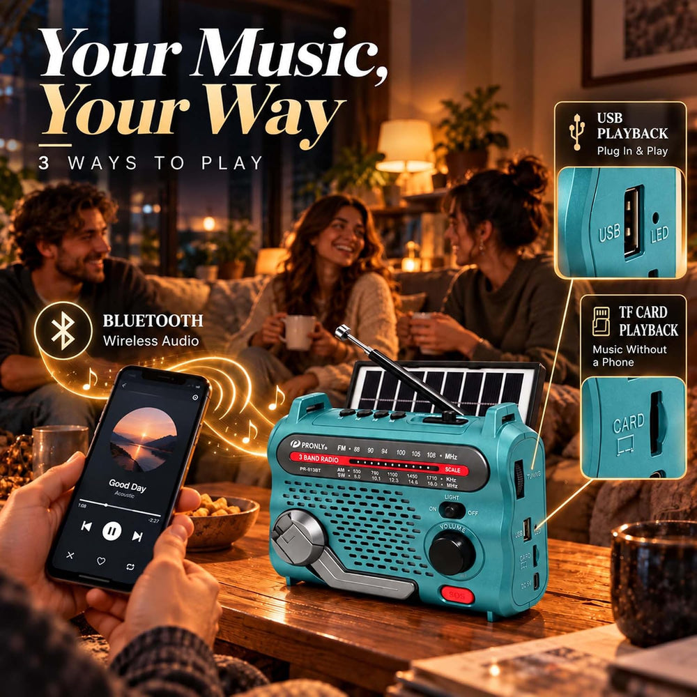 PR-813BT Portable AM FM SW Radio with Bluetooth, Solar Charging