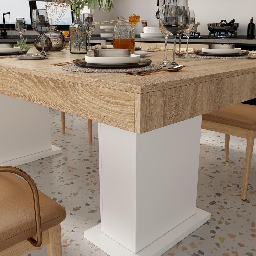 Modern Dining Table for 6-8 People, 78.7" Wood Kitchen Table with Stylis...