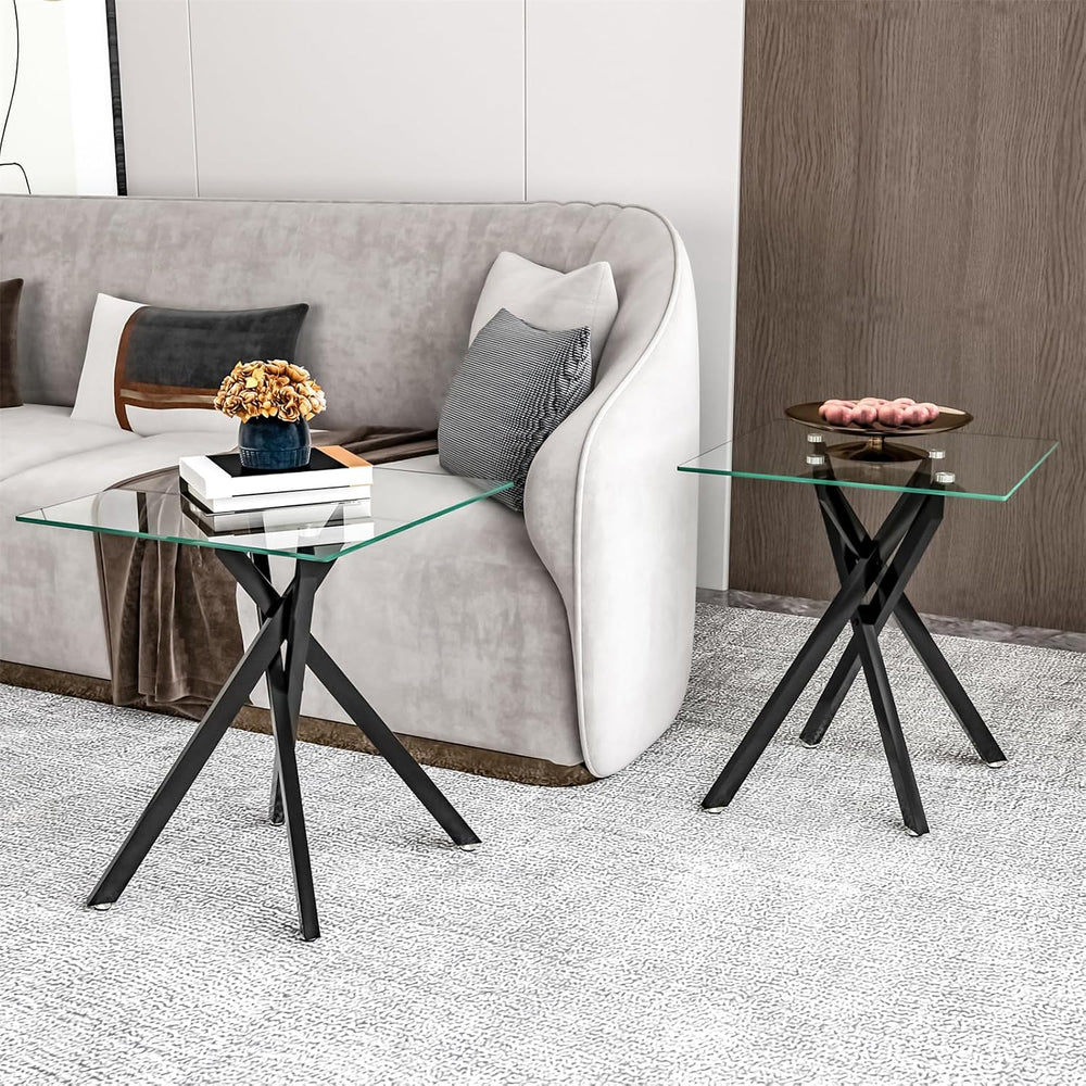 Modern Square End Table with Glass Top, Glass End Side Table for Living Room ...