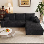 95" Modular Sectional Couch, Boneless L Shaped Cloud Sofa with Chaise Lounge, Corduroy Upholstered Couches Memory Foam Deep Seat, No Assembly Required, Ideal for Living Room(Black, Right Facing)