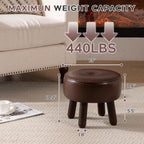Small 13" Foot Stool Ottoman, Round Pouf Foot Rest, Faux Leather Footstool | Small Foot Stool with Rubber Legs Under Desk, Footrest for Couch, Living Room Bedroom Office, 13''L x 13''W x 10.2''H, Coffee