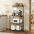 MAHANCRIS Bakers Rack with Storage, Microwave Stand with Paper Holder, Bakers Rack with Power Outlet, Coffee Bar Station with 6 Hooks, for Kitchen, Dining Room, Rustic Brown and Black BRHR36E01