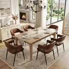 HNY Modern Dining Room Arm Chairs Set of 6, Retro Faux Leather Upholstered Barrel Dining Chairs with Arms Mid-Century Brown Accent Chair with Metal Legs, Open-Back Kitchen Side Chair for Living Room