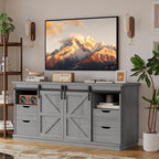 YESHOMY TV Stand for Televisions up to 65 Inchs, with Sliding Barn Doors and 4 Storage Drawers, Console Table and Media Furniture for Living Room, 58 Inch, Gray
