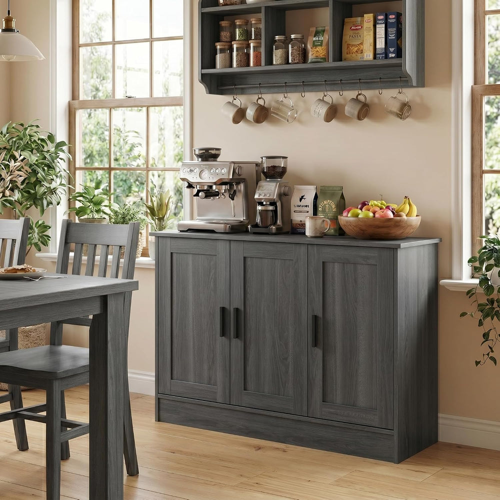Anystyle 43" Dark Grey Buffet Cabinet with Black Handles