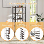 BAOYOUNI 5-Tier Vintage Industrial Bookshelf - No Assembly Folding Storage Shelf with Woodgrain Finish | Collapsible Metal Bookcase for Living Room, Office & Bedroom