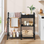 Gewudraw 2-in-1 Bathroom Ladder Shelf with Towel Rack&Storage Drawer, Black | 3-Tier Bathroom Organizers and Storage with Hooks, Bathroom Towel Storage, Towel Shelf for Laundry Room, Living Room, Balcony