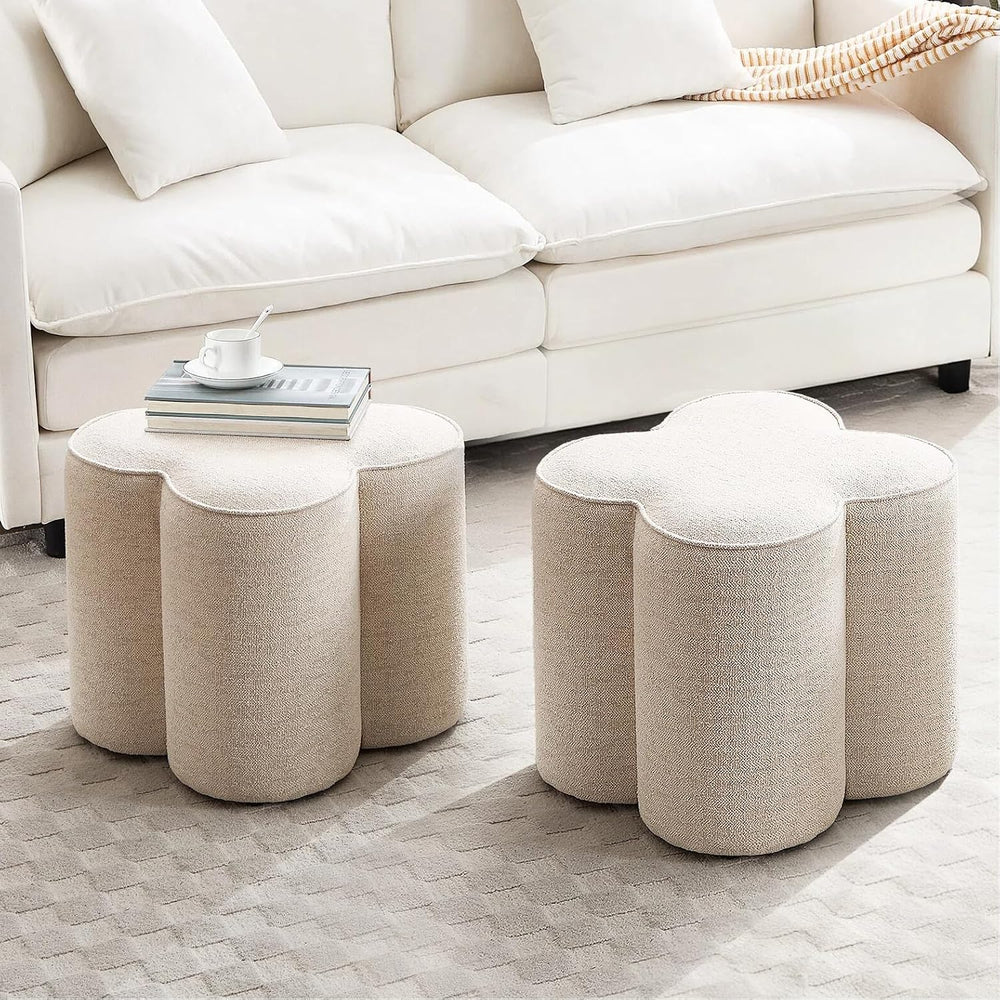 Zesthouse Flower Pouf Ottomans Foot Rest Set of 2, Linen Poofy Ottomans | Lar...