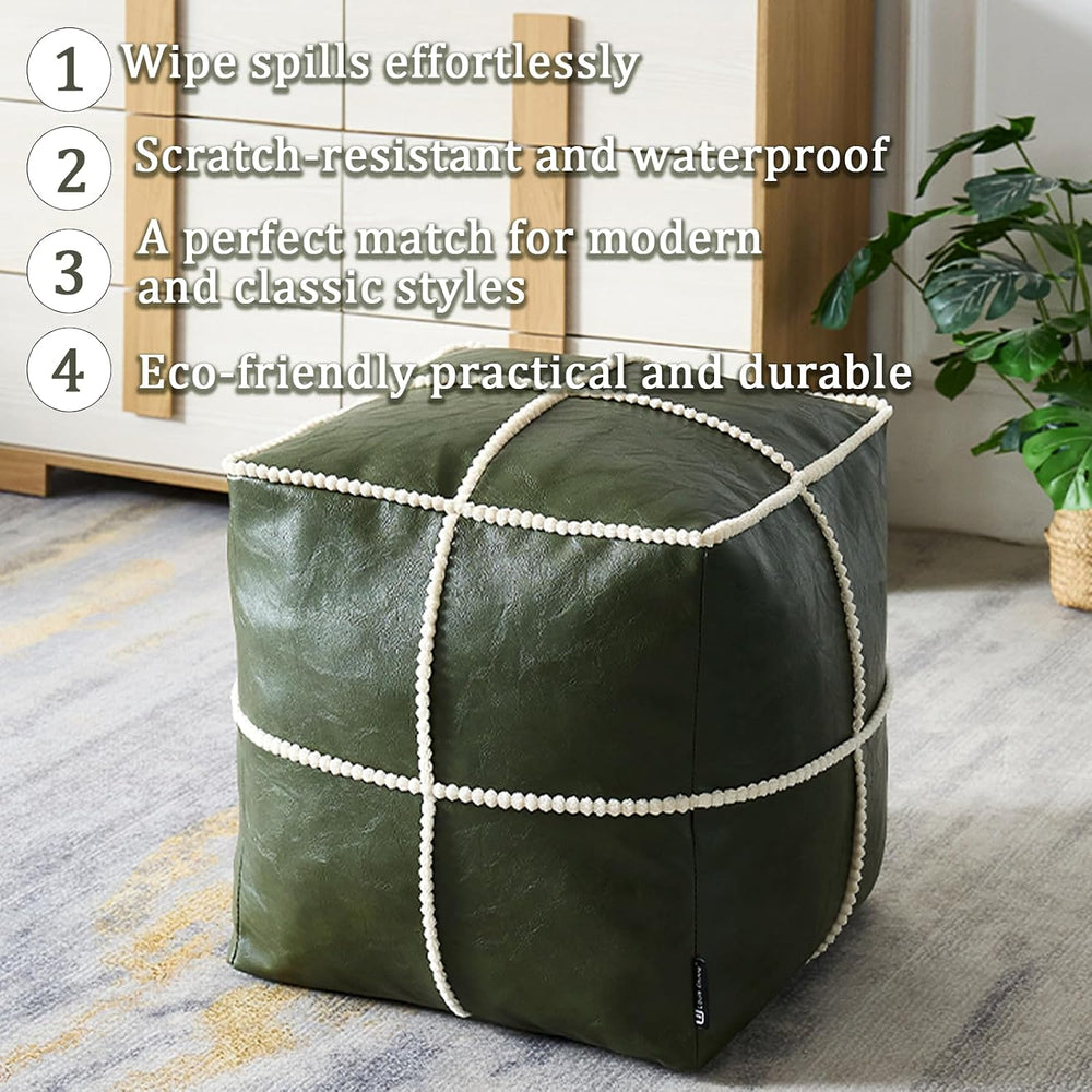 Louis Donné 18 Inch Square Unstuffed Pouf Ottoman Cover, Waterproof Faux Leat...