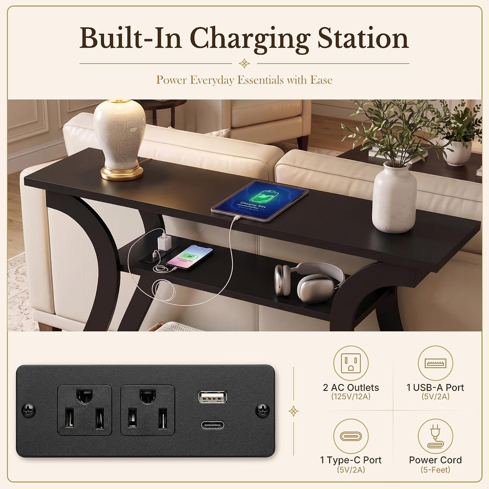 ZENY 47.2 inch Console Table with Power Outlets | 3-Tier Entryway Sofa Table,...