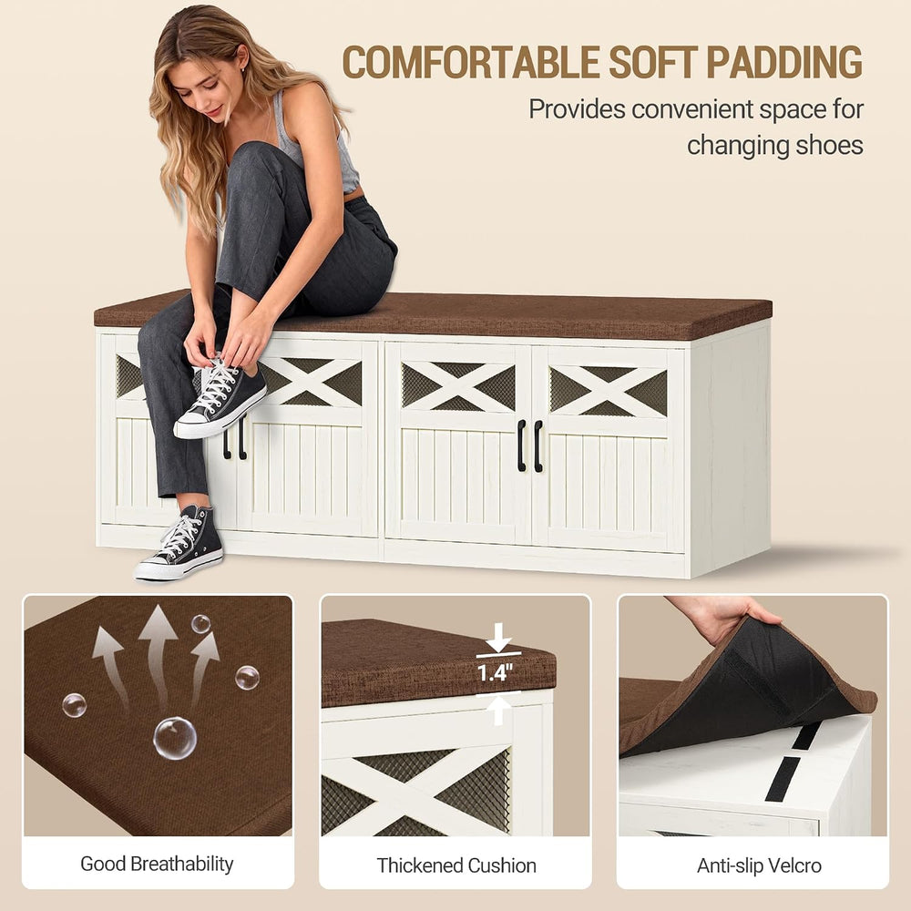 Hzuaneri 47.2" Shoe Storage Bench, Farmhouse Shoe Bench with Cushion &am...